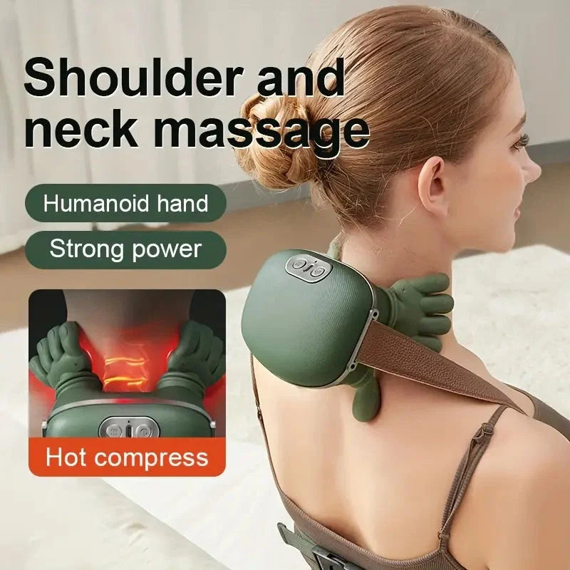 GlowTek Hand-Shaped Heated Neck & Shoulder Massager – Multi-Zone Therapy Device