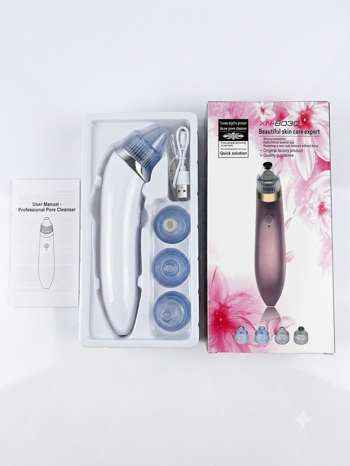 GlowTek 4-in-1 Rechargeable Acne & Pore Vacuum – Blackhead Remover with 4 Suction Heads