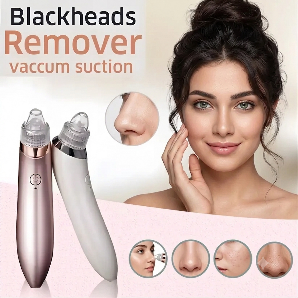 GlowTek 4-in-1 Rechargeable Acne & Pore Vacuum – Blackhead Remover with 4 Suction Heads